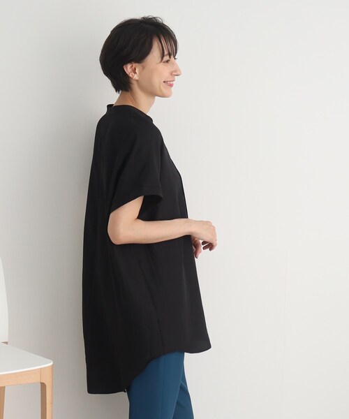 DRESKIP（ドレスキップ）の「◆胸元すっきり バンドカラー チュニックブラウス（シャツ/ブラウス・レディース・オフホワイト/ブラック/グリーン・02/03）」の15枚目の写真