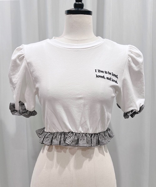 PAIN（ペイン）の「シャツフリルパフトップス（Tシャツ/カットソー・レディース・ピンク/ブラック/ホワイト・FREE）」の2枚目の写真