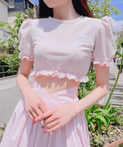 PAIN（ペイン）の「シャツフリルパフトップス（Tシャツ/カットソー・レディース・ピンク/ブラック/ホワイト・FREE）」の6枚目の写真