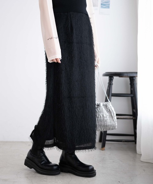 WEGO（ウィゴー）の「WEGO/フリンジロングスカート（スカート・レディース・ブラック/アイボリー・FREE）」の9枚目の写真