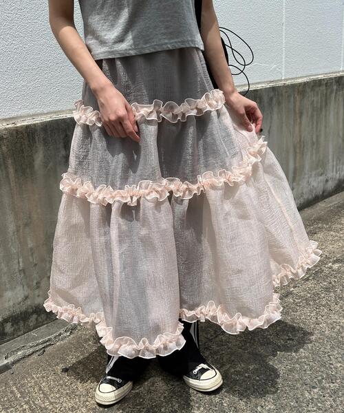 WC（ダブル シー）の「ボリュームシアーフリルスカート（スカート