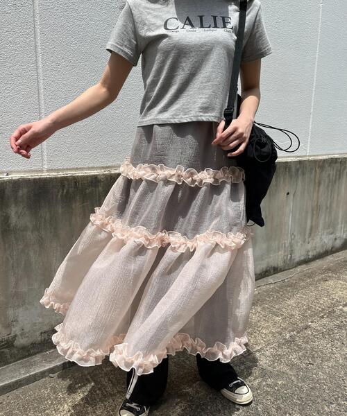 WC(ダブル シー)の「ボリュームシアーフリルスカート(スカート・レディース・ベージュ/ブラック・FREE)」の16枚目の写真