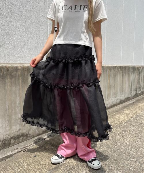 WC(ダブル シー)の「ボリュームシアーフリルスカート(スカート・レディース・ベージュ/ブラック・FREE)」の17枚目の写真