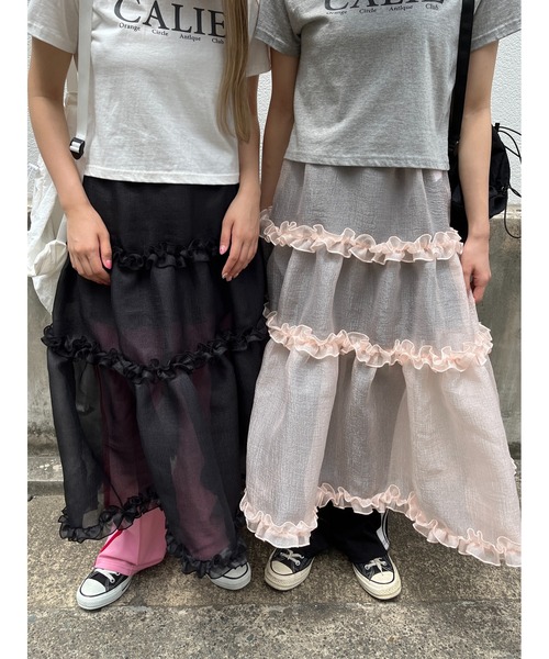 WC(ダブル シー)の「ボリュームシアーフリルスカート(スカート・レディース・ベージュ/ブラック・FREE)」の6枚目の写真