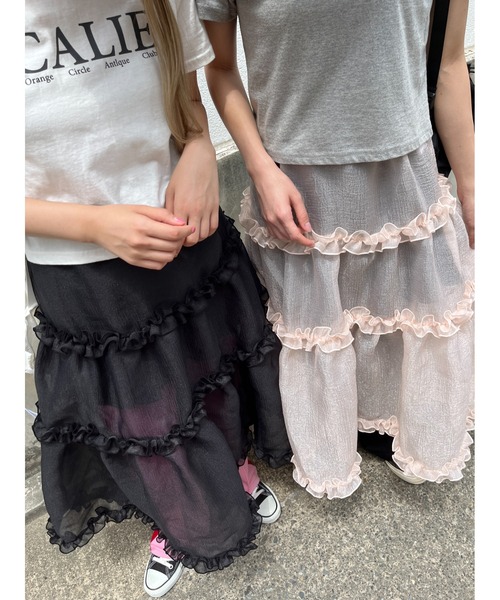 WC(ダブル シー)の「ボリュームシアーフリルスカート(スカート・レディース・ベージュ/ブラック・FREE)」の14枚目の写真
