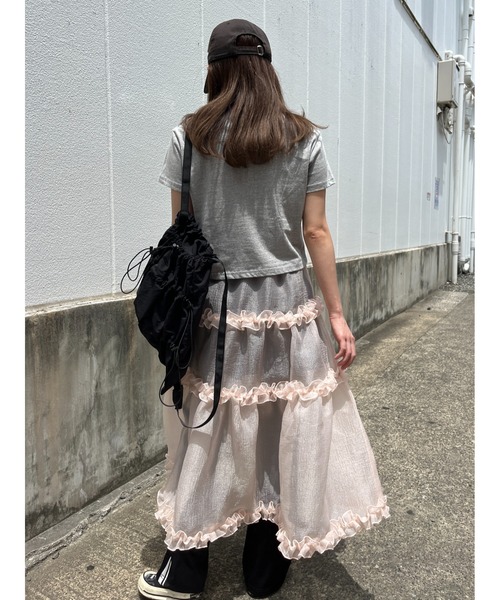 WC(ダブル シー)の「ボリュームシアーフリルスカート(スカート・レディース・ベージュ/ブラック・FREE)」の5枚目の写真