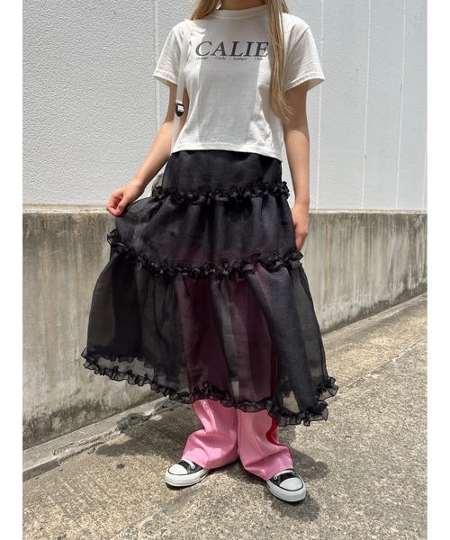 WC(ダブル シー)の「ボリュームシアーフリルスカート(スカート・レディース・ベージュ/ブラック・FREE)」の19枚目の写真