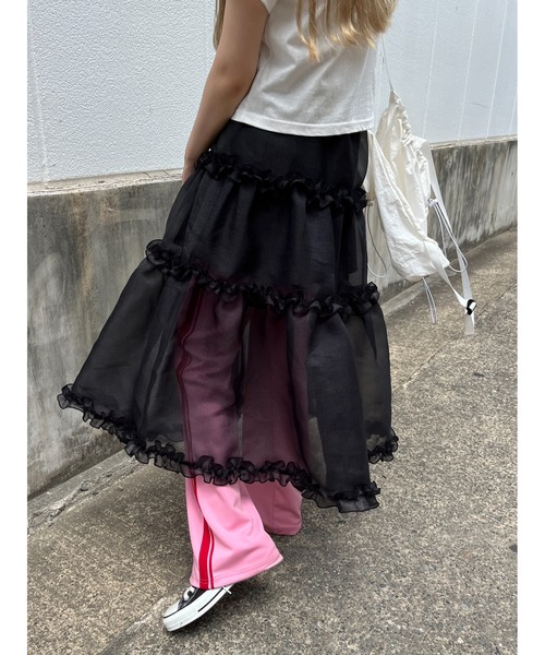 WC(ダブル シー)の「ボリュームシアーフリルスカート(スカート・レディース・ベージュ/ブラック・FREE)」の11枚目の写真