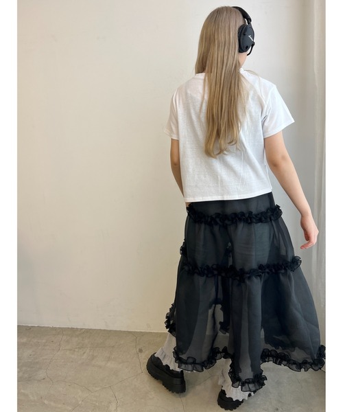 WC(ダブル シー)の「ボリュームシアーフリルスカート(スカート・レディース・ベージュ/ブラック・FREE)」の4枚目の写真