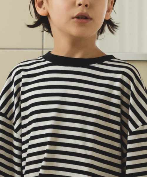 pairmanon（ペアマノン）の「【ママとおそろい】ボーダー ボリューム袖 長袖 ベーシック Tシャツ（Tシャツ/カットソー・キッズ・アイボリー/グレイッシュベージュ/モカ/ブラック・100/90/140/120/150/110/130）」の7枚目の写真