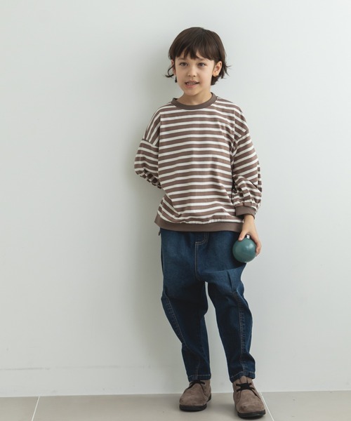 pairmanon（ペアマノン）の「【ママとおそろい】ボーダー ボリューム袖 長袖 ベーシック Tシャツ（Tシャツ/カットソー・キッズ・アイボリー/グレイッシュベージュ/モカ/ブラック・100/90/140/120/150/110/130）」の10枚目の写真