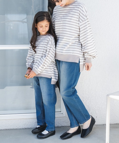 pairmanon（ペアマノン）の「【ママとおそろい】ボーダー ボリューム袖 長袖 ベーシック Tシャツ（Tシャツ/カットソー・キッズ・アイボリー/グレイッシュベージュ/モカ/ブラック・100/90/140/120/150/110/130）」の12枚目の写真