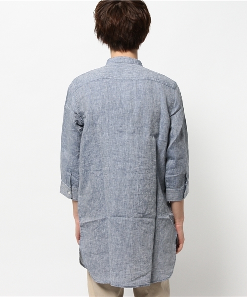 WHO'S WHO gallery（フーズフーギャラリー）の「【GIGGER】リネンバンドカラー7分袖（シャツ/ブラウス・メンズ・ホワイト/ダークブルー/サックスブルー/ブルー・LARGE/MEDIUM）」の10枚目の写真