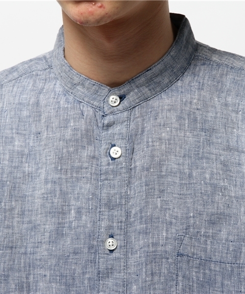WHO'S WHO gallery（フーズフーギャラリー）の「【GIGGER】リネンバンドカラー7分袖（シャツ/ブラウス・メンズ・ホワイト/ダークブルー/サックスブルー/ブルー・LARGE/MEDIUM）」の11枚目の写真