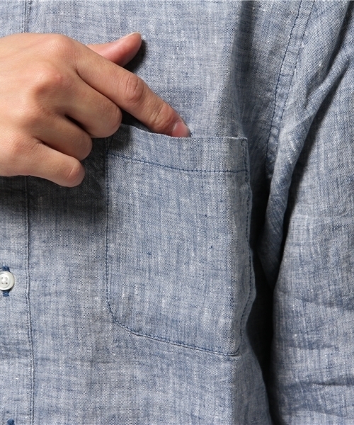 WHO'S WHO gallery（フーズフーギャラリー）の「【GIGGER】リネンバンドカラー7分袖（シャツ/ブラウス・メンズ・ホワイト/ダークブルー/サックスブルー/ブルー・LARGE/MEDIUM）」の13枚目の写真