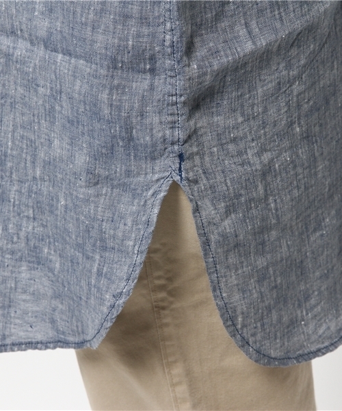 WHO'S WHO gallery（フーズフーギャラリー）の「【GIGGER】リネンバンドカラー7分袖（シャツ/ブラウス・メンズ・ホワイト/ダークブルー/サックスブルー/ブルー・LARGE/MEDIUM）」の5枚目の写真