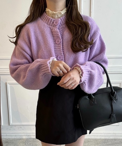 Ada.(エイダ)の「袖ぽわん パステルカラー ショート カーディガン(カーディガン/ボレロ・レディース・パープル/ライトグリーン/ピンク/ブラック/ライトブルー・FREE)」の4枚目の写真