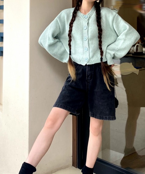Ada.(エイダ)の「袖ぽわん パステルカラー ショート カーディガン(カーディガン/ボレロ・レディース・パープル/ライトグリーン/ピンク/ブラック/ライトブルー・FREE)」の12枚目の写真