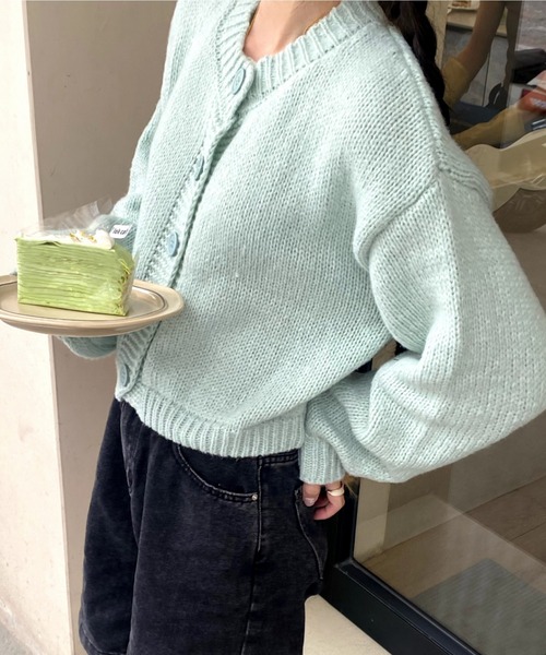 Ada.(エイダ)の「袖ぽわん パステルカラー ショート カーディガン(カーディガン/ボレロ・レディース・パープル/ライトグリーン/ピンク/ブラック/ライトブルー・FREE)」の8枚目の写真