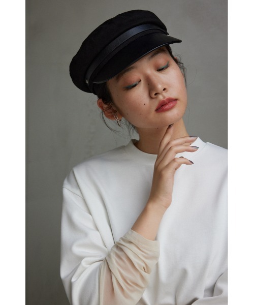 AZUL by moussy(アズールバイマウジー)の「コントラストブリムベルトデザインキャスケット(キャスケット・レディース・ブラック/ベージュ・FREE)」の10枚目の写真