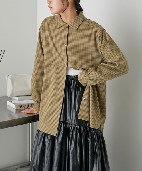 forksy.(フォルクシー)の「【forksy.】2wayオーバーサイズチェックシャツ(シャツ/ブラウス・レディース・ベージュ/モカ/カーキ・FREE)」の2枚目の写真