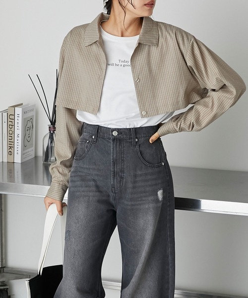 forksy.(フォルクシー)の「【forksy.】2wayオーバーサイズチェックシャツ(シャツ/ブラウス・レディース・ベージュ/モカ/カーキ・FREE)」の9枚目の写真