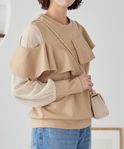 h*0様 完売フリルヨークシアー Shirt ご好評につき再入荷！】後ろヨークラッフルシアーシャツ｜ガ