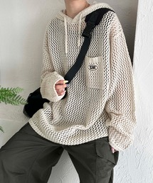 フード付き ポケットメッシュニット