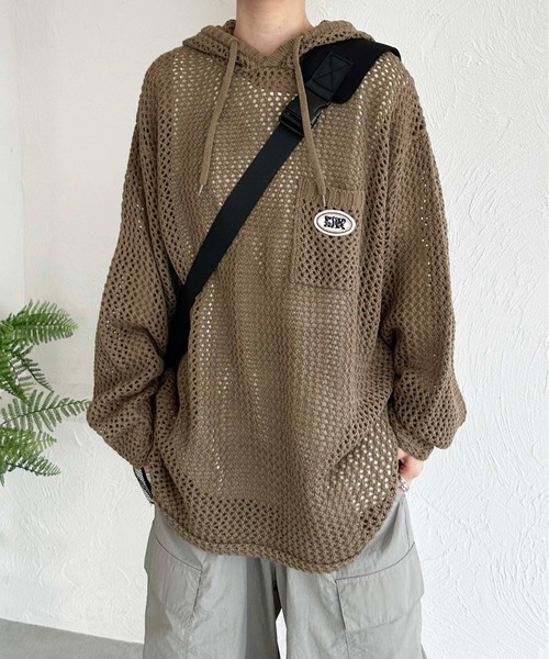 sedacle（セダクル）の「フード付き　ポケットメッシュニット（ニット/セーター・メンズ・ブラック/ネイビー/ブラウン/アイボリー・MEDIUM/LARGE）」の20枚目の写真