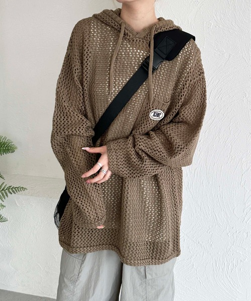 sedacle（セダクル）の「フード付き　ポケットメッシュニット（ニット/セーター・メンズ・ブラック/ネイビー/ブラウン/アイボリー・MEDIUM/LARGE）」の21枚目の写真