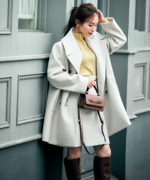 12Twelve Agenda（トゥエルブ　アジェンダ）の「ストレッチウールPコート【セットアップ着用可能】（ピーコート・レディース・アイボリー/ネイビー・M）」の14枚目の写真