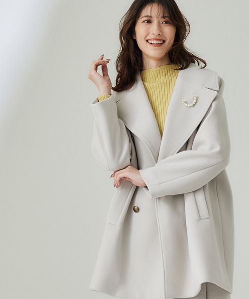12Twelve Agenda（トゥエルブ　アジェンダ）の「ストレッチウールPコート【セットアップ着用可能】（ピーコート・レディース・アイボリー/ネイビー・M）」の3枚目の写真