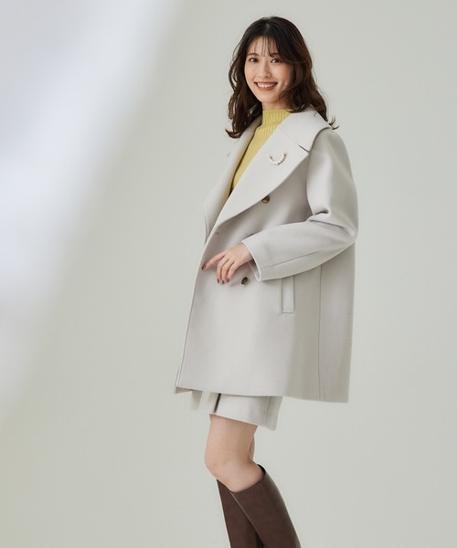 12Twelve Agenda（トゥエルブ　アジェンダ）の「ストレッチウールPコート【セットアップ着用可能】（ピーコート・レディース・アイボリー/ネイビー・M）」の4枚目の写真