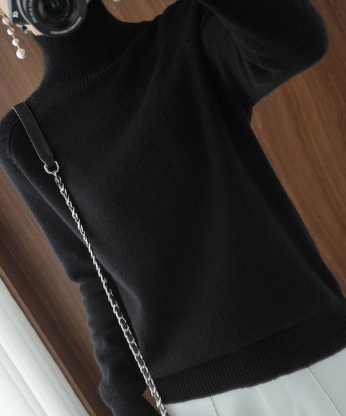 BLANC FICELLE(ブランフィセル)の「ニット ハイネック(ニット/セーター・レディース・Off White/ブルー/パープル/グレー/アイボリー/ブラック/ベージュ/ミント・L/M)」の3枚目の写真