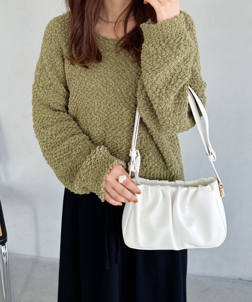 MYMOOD.（マイムード）の「tack desigh leather shoulder bag／2WAYタックデザインPUショルダーバッグ（ショルダーバッグ・レディース・ブラック/アイボリー/ブラウン・FREE）」の5枚目の写真