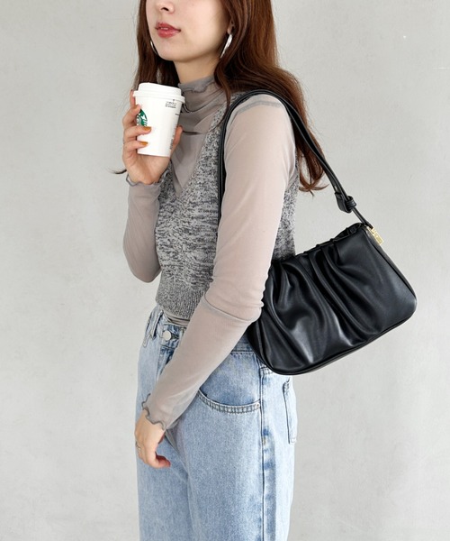 【未使用級】J&M Davidson ショルダーバッグ 2WAY ダークブラウン セール】tack desigh leather shoulder bag／2WAYタックデザイン
