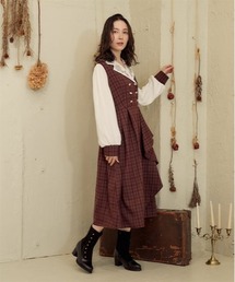 襟刺繍ドッキングワンピース