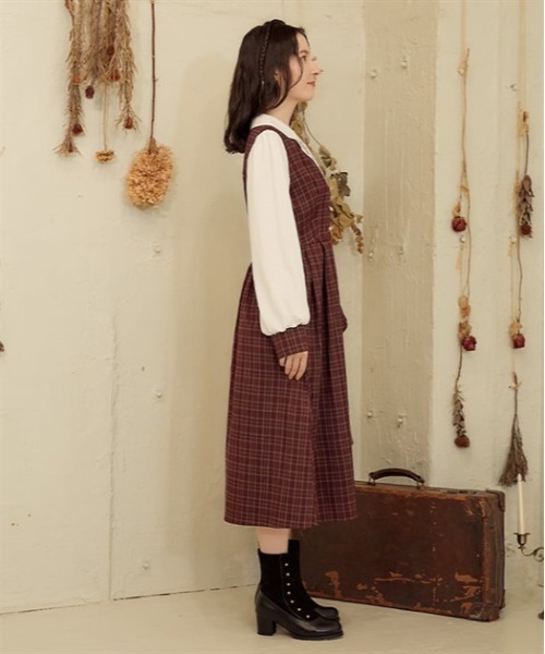 axes femme(アクシーズファム)の「襟刺繍ドッキングワンピース(ワンピース・レディース・ワイン/ブラウン・FREE)」の4枚目の写真