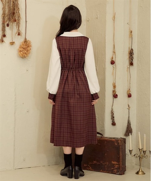 セール】襟刺繍ドッキングワンピース（ワンピース）｜axes femme