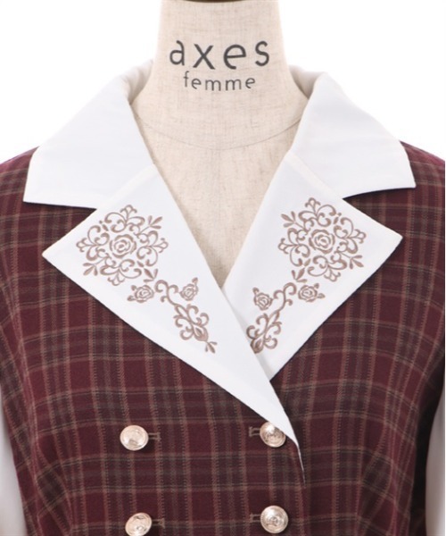 axes femme(アクシーズファム)の「襟刺繍ドッキングワンピース(ワンピース・レディース・ワイン/ブラウン・FREE)」の9枚目の写真