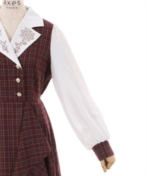 axes femme(アクシーズファム)の「襟刺繍ドッキングワンピース(ワンピース・レディース・ワイン/ブラウン・FREE)」の14枚目の写真