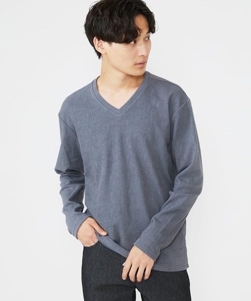 MK MICHEL KLEIN HOMME (エムケーミッシェルクランオム)の「【WEB限定】楊柳クレープカットソー(Tシャツ/カットソー・メンズ・ホワイト/ライトグレー/ピンク/チャコールグレー・48/46/51/44)」の2枚目の写真