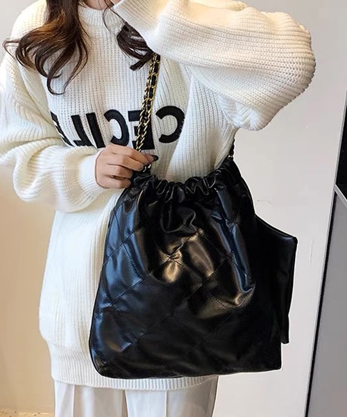 shopnikoniko（ショップニコニコ）の「ミニポーチ付き キルティング トートバッグ（トートバッグ・レディース・ブラック/ホワイト/ブラウン・フリー）」の13枚目の写真