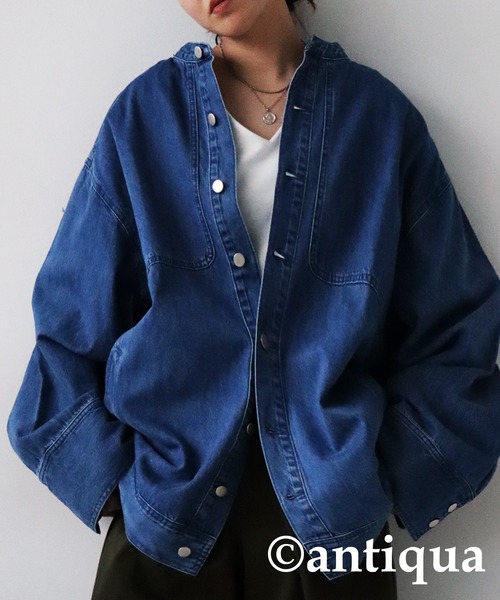 antiqua（アンティカ）の「シンプルデニムジャケット（デニムジャケット・レディース・ブルー・FREE）」の5枚目の写真