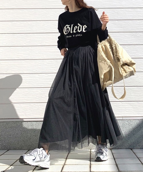 Q（キュー）の「デニムチュールスカート（スカート・レディース・チャコールグレー・MEDIUM）」の5枚目の写真