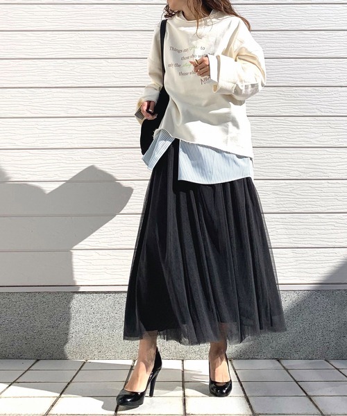 Q（キュー）の「デニムチュールスカート（スカート・レディース・チャコールグレー・MEDIUM）」の7枚目の写真