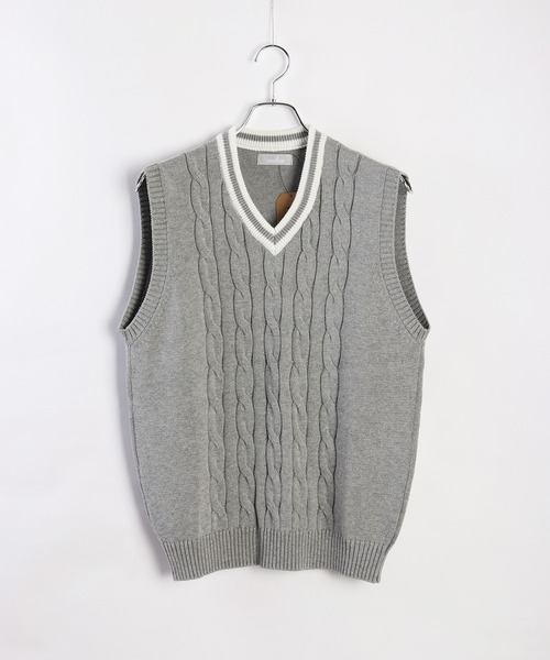 【完売商品】charol ポップコーンケーブルニットベスト CHAROL ポップコーンケーブルニットベスト - トップス一 番 安い