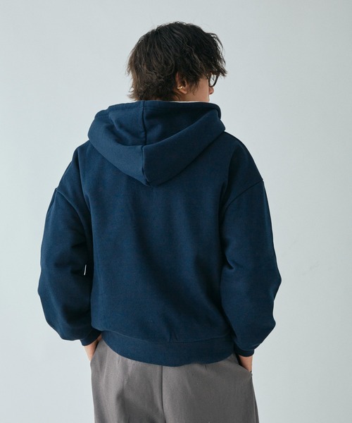 Adoon plain(アドーンプレーン)の「ヘンリーネックバイカラーフーディー(パーカー・メンズ・杢グレー/ネイビー・MEDIUM/LARGE)」の5枚目の写真