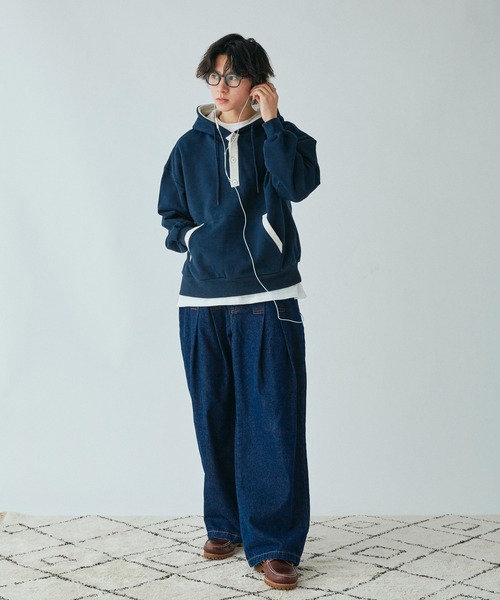Adoon plain(アドーンプレーン)の「ヘンリーネックバイカラーフーディー(パーカー・メンズ・杢グレー/ネイビー・MEDIUM/LARGE)」の10枚目の写真
