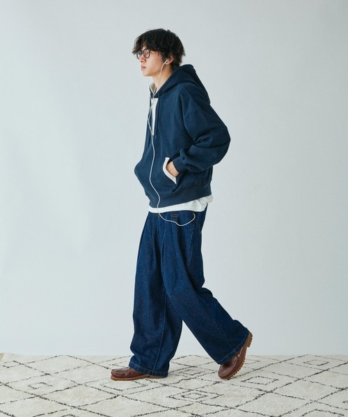 Adoon plain(アドーンプレーン)の「ヘンリーネックバイカラーフーディー(パーカー・メンズ・杢グレー/ネイビー・MEDIUM/LARGE)」の13枚目の写真